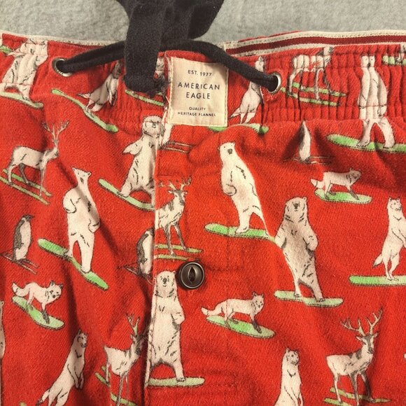 American Eagle Mens M Lounge Sleep Pants Red Polar Bear  Christmas Comfy Winter - Picture 2 of 8